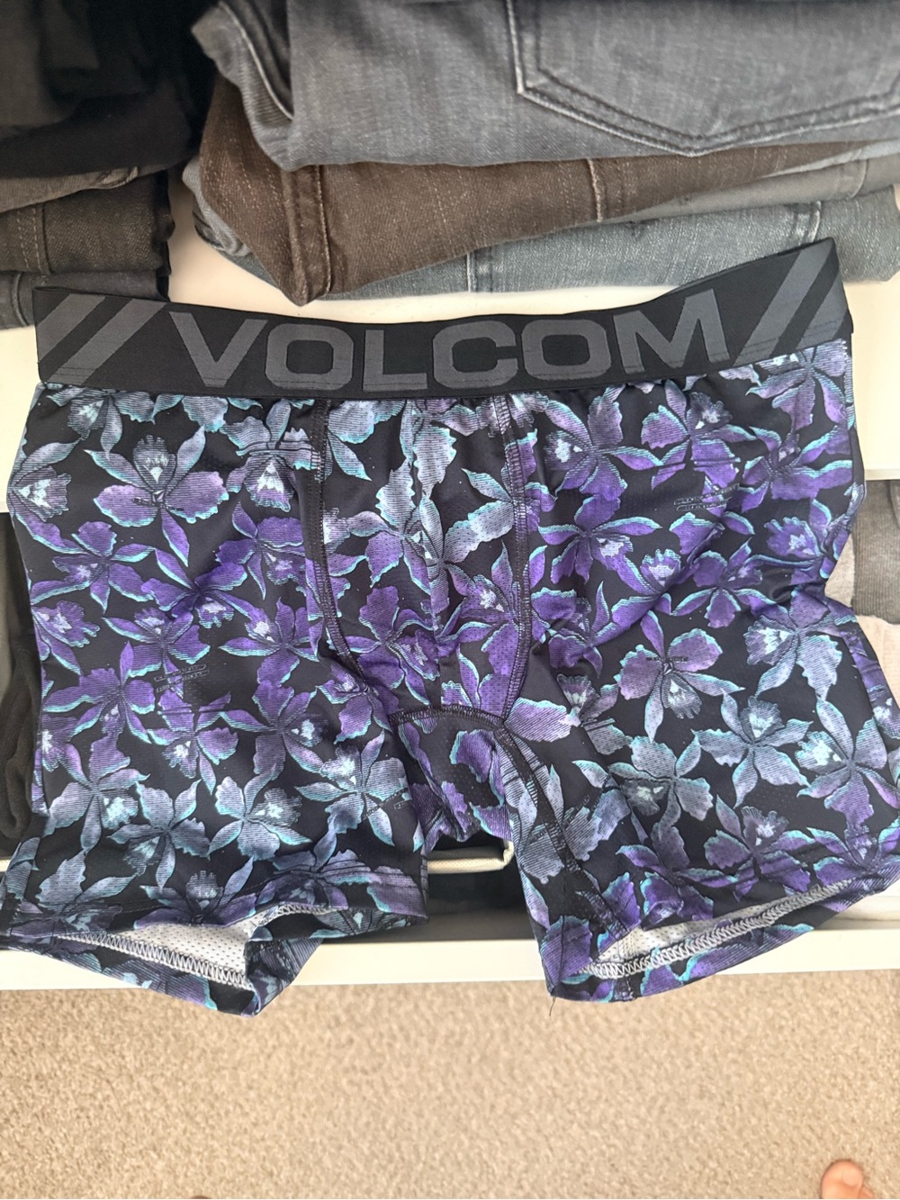 Volcom Men's Black Boxer Briefs with Purple Floral Print - Picture 4 of 4
